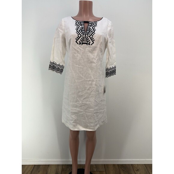 NEW SHELL LINEN DONNA MORGAN Women's Sheath Dress with Embroidery - Picture 2 of 16